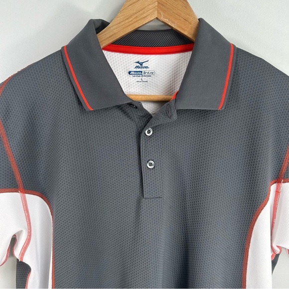 Mizuno Dry Lite Performance Polo Short Sleeve Shirt Collared Grey Orange Men’s L - Picture 3 of 16
